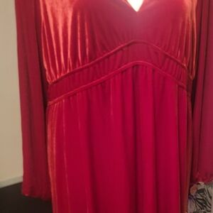 Lane Bryant Velvet Cranberry Red V-Neck Empire Waist Dress